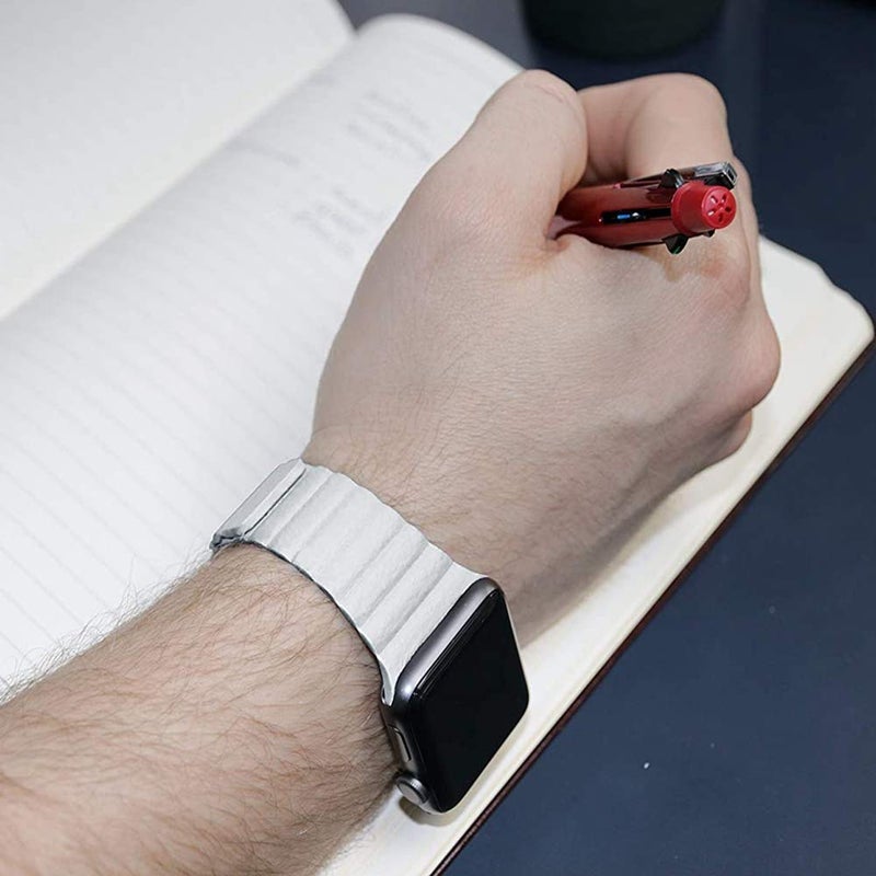 INI Compatible with Apple Watch Band 49mm 46mm 45mm 44mm 42mm 41mm 40mm 38mm - Adjustable Leather Strap with Magnetic Closure System for iWatch Series 10 Ultra 2 Ultra/9/8/7/SE/6/5/4/3/2/1 - Cotton - Image 5